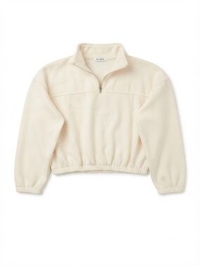 DE BASE Cream Off-White Half-Zip Mock Neck Fleece Sweatshirt Medium
